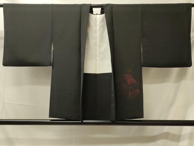 平和屋着物＃羽織　枝花文　黒地　正絹　逸品　CABM0204in