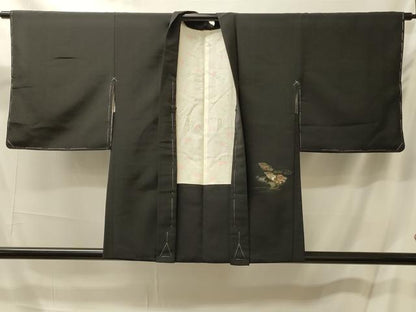 平和屋着物＃羽織　寿光織　破れ色紙花文　黒地　金糸　正絹　逸品　未使用　CABM0210in