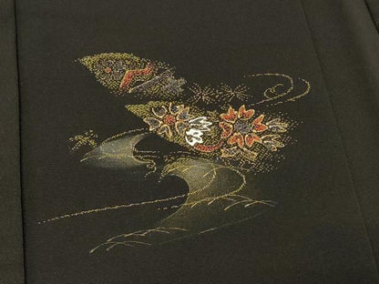 平和屋着物＃羽織　寿光織　破れ色紙花文　黒地　金糸　正絹　逸品　未使用　CABM0210in