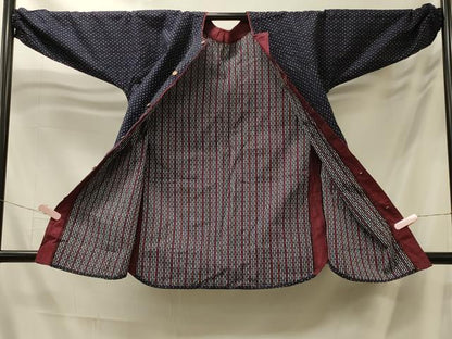 平和屋着物＃久留米絣　和装コート　縞　綿　逸品　CABM0211in