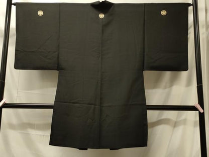 平和屋着物＃男性　長羽織　黒紋付き　正絹　逸品　CABM0219in