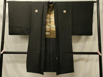 平和屋着物＃男性　長羽織　黒紋付き　正絹　逸品　CABM0219in