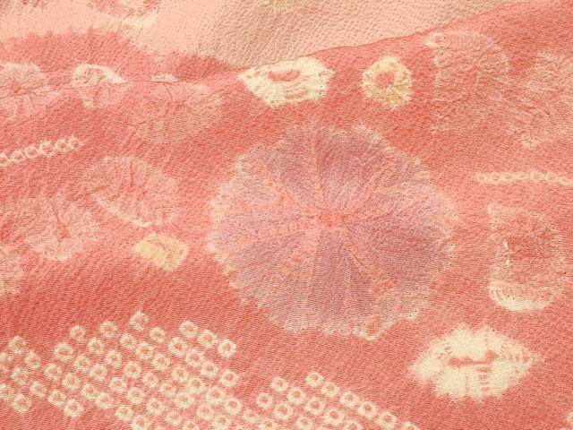 平和屋着物＃羽織　仮絵羽　総絞り　雲取り草花文　正絹　逸品　未使用　CABM0222in