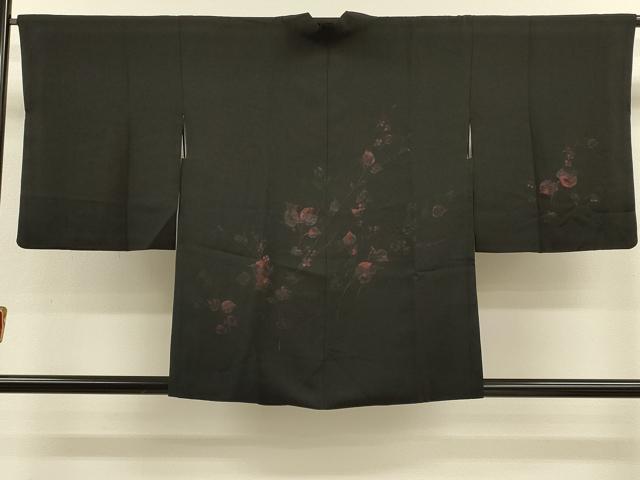 平和屋着物＃羽織　枝花文　黒地　正絹　逸品　CABM0224in