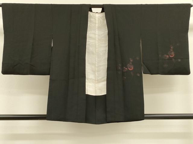 平和屋着物＃羽織　枝花文　黒地　正絹　逸品　CABM0224in