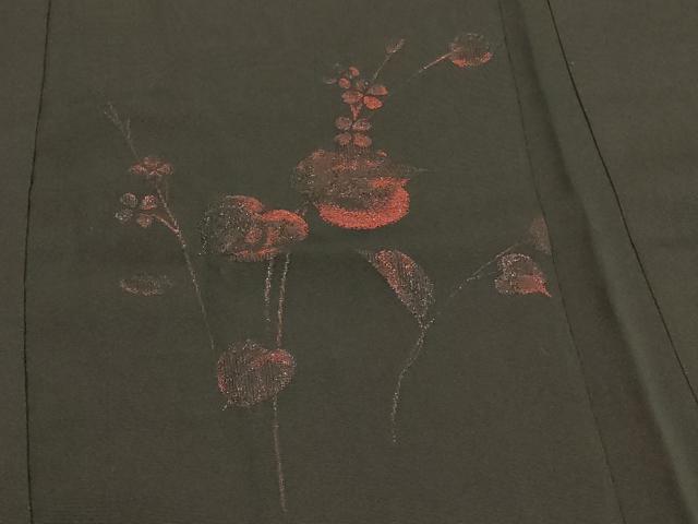 平和屋着物＃羽織　枝花文　黒地　正絹　逸品　CABM0224in