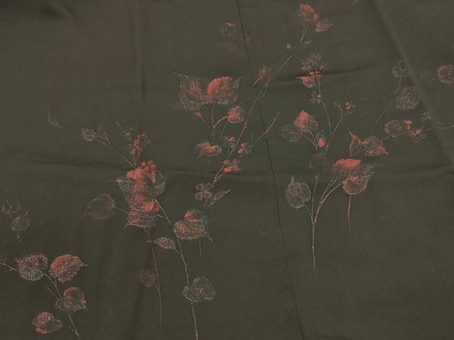 平和屋着物＃羽織　枝花文　黒地　正絹　逸品　CABM0224in