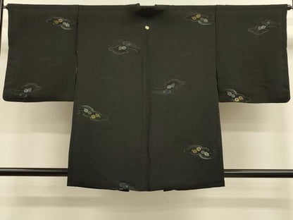 平和屋着物＃羽織　寿光織　雲取り菊文　黒地　金銀糸　正絹　逸品　CABM0229in