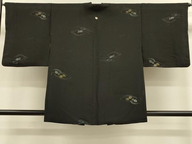 平和屋着物＃羽織　寿光織　雲取り菊文　黒地　金銀糸　正絹　逸品　CABM0229in