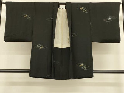 平和屋着物＃羽織　寿光織　雲取り菊文　黒地　金銀糸　正絹　逸品　CABM0229in