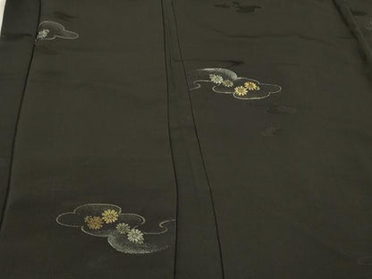 平和屋着物＃羽織　寿光織　雲取り菊文　黒地　金銀糸　正絹　逸品　CABM0229in