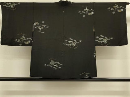 平和屋着物＃羽織　寿光織　遠山風景文　黒地　金銀糸　正絹　逸品　CABM0230in