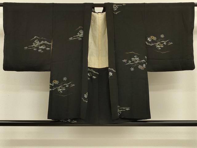 平和屋着物＃羽織　寿光織　遠山風景文　黒地　金銀糸　正絹　逸品　CABM0230in