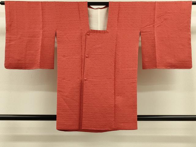 平和屋着物＃道行コート　色無地　横段地紋　鉛丹色　正絹　逸品　未使用　CABM0233in
