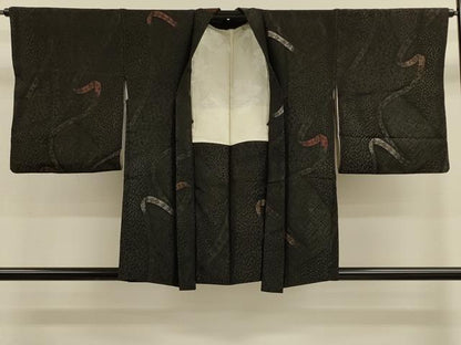 平和屋着物＃羽織　寿光織　鬘帯花文　黒地　金銀糸　正絹　逸品　CABM0235in