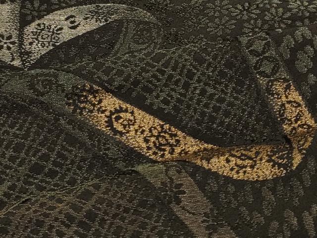 平和屋着物＃羽織　寿光織　鬘帯花文　黒地　金銀糸　正絹　逸品　CABM0235in