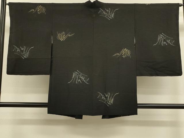 平和屋着物＃羽織　寿光織　草葉文　黒地　金銀糸　正絹　逸品　CABM0236in