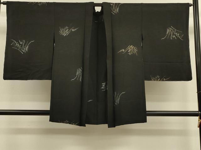 平和屋着物＃羽織　寿光織　草葉文　黒地　金銀糸　正絹　逸品　CABM0236in