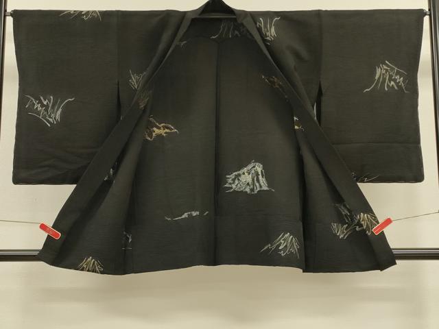平和屋着物＃羽織　寿光織　草葉文　黒地　金銀糸　正絹　逸品　CABM0236in
