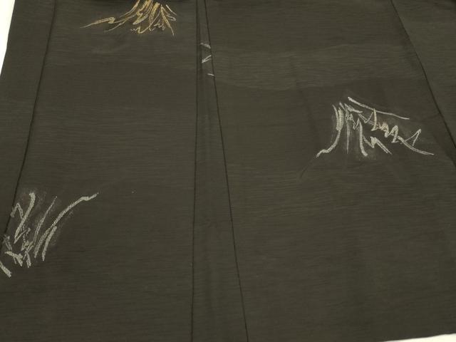 平和屋着物＃羽織　寿光織　草葉文　黒地　金銀糸　正絹　逸品　CABM0236in
