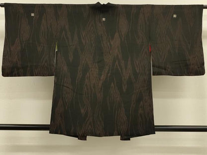 平和屋着物＃羽織　杢目文様　黒地　正絹　逸品　CABM0239in