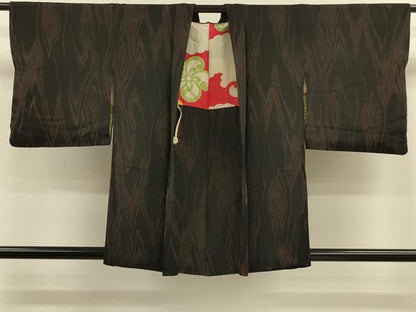 平和屋着物＃羽織　杢目文様　黒地　正絹　逸品　CABM0239in