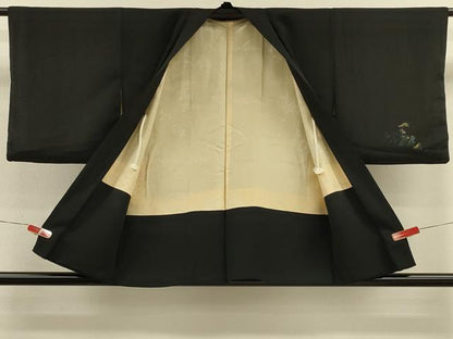 平和屋着物＃羽織　寿光織　遠山風景文　黒地　金糸　正絹　逸品　CABM0240in