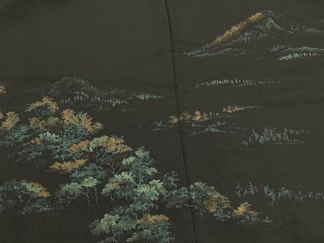 平和屋着物＃羽織　寿光織　遠山風景文　黒地　金糸　正絹　逸品　CABM0240in