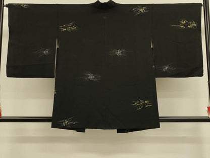 平和屋着物＃羽織　寿光織　霞花文　黒地　金糸　正絹　逸品　CABM0243in
