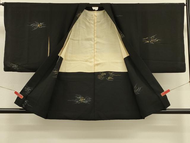 平和屋着物＃羽織　寿光織　霞花文　黒地　金糸　正絹　逸品　CABM0243in