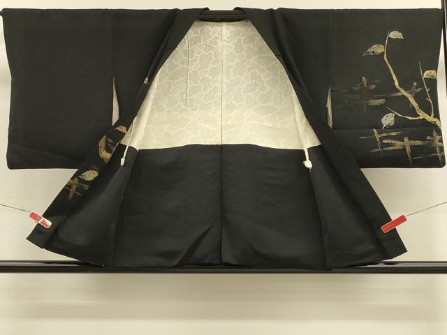平和屋着物＃羽織　寿光織　枝葉文　黒地　金銀糸　正絹　逸品　CABM0245in