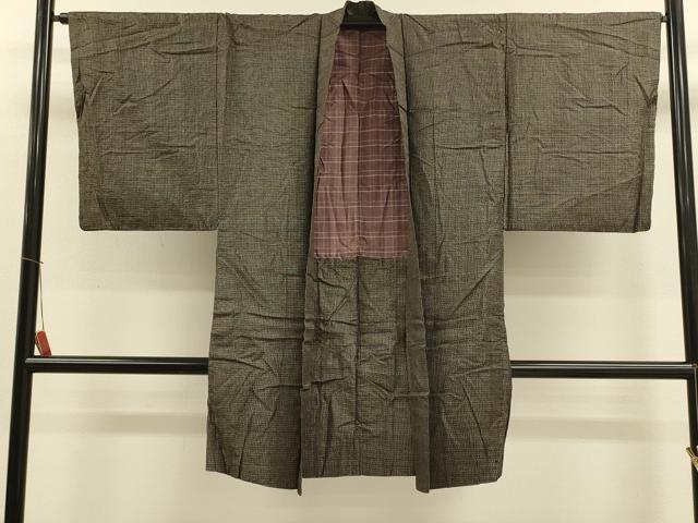 平和屋着物＃男性　長羽織　紬地　格子　正絹　逸品　CABM0247in