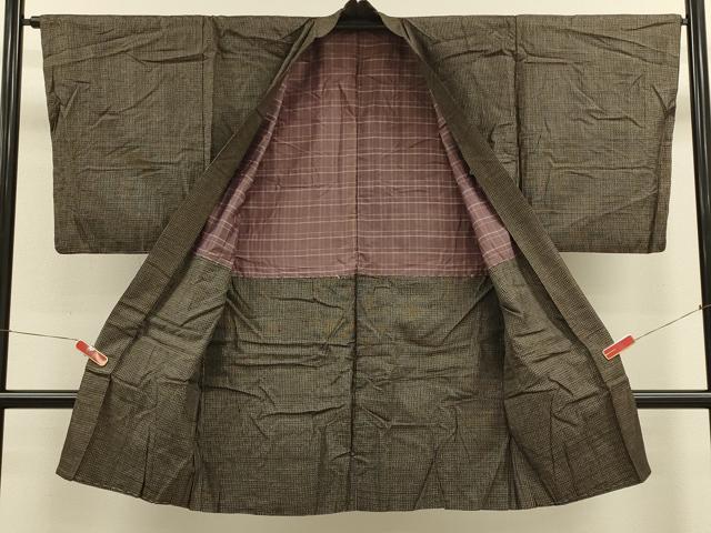 平和屋着物＃男性　長羽織　紬地　格子　正絹　逸品　CABM0247in