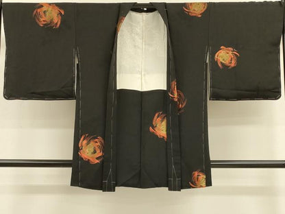 平和屋着物＃羽織　舞花文　黒地　金糸　正絹　逸品　未使用　CABM0255in