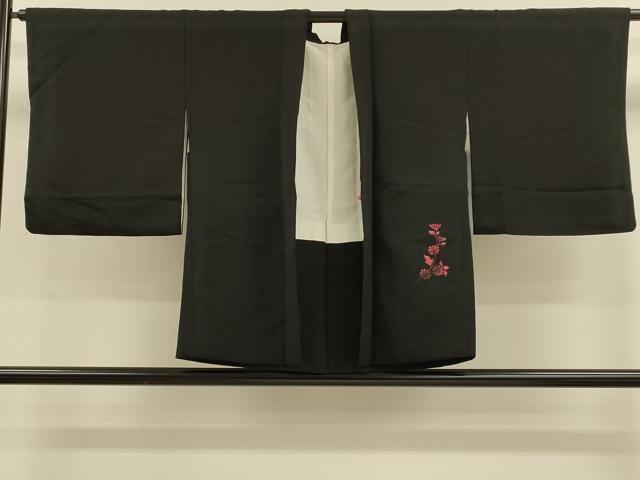 平和屋着物＃羽織　総刺繍　枝花文　黒地　正絹　逸品　CABM0257in