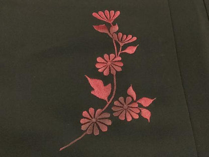 平和屋着物＃羽織　総刺繍　枝花文　黒地　正絹　逸品　CABM0257in