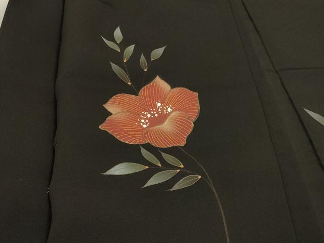 平和屋着物＃羽織　草花文　黒地　正絹　逸品　CABM0260in