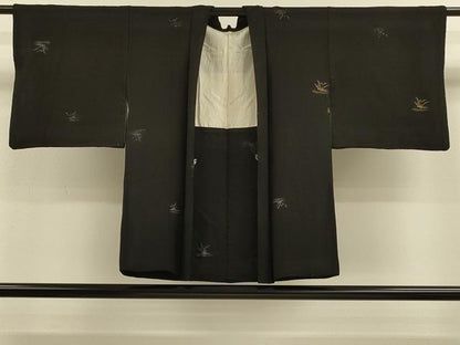 平和屋着物＃羽織　寿光織　草木文　黒地　金銀糸　正絹　逸品　CABM0261in