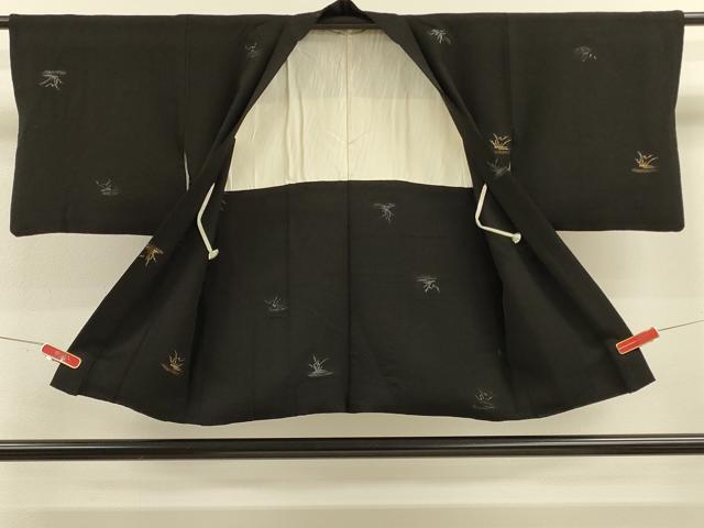 平和屋着物＃羽織　寿光織　草木文　黒地　金銀糸　正絹　逸品　CABM0261in