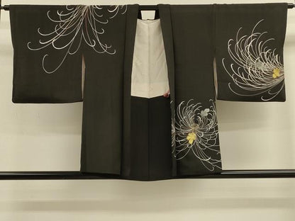 平和屋着物＃羽織　乱菊　黒地　金彩　正絹　逸品　CABM0266in