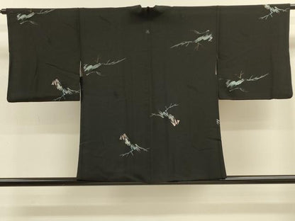 平和屋着物＃羽織　寿光織　草木文　黒地　金糸　正絹　逸品　CABM0268in