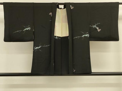 平和屋着物＃羽織　寿光織　草木文　黒地　金糸　正絹　逸品　CABM0268in