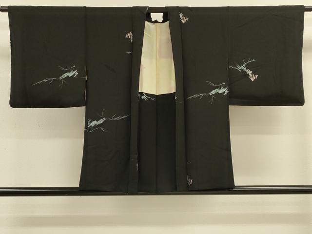 平和屋着物＃羽織　寿光織　草木文　黒地　金糸　正絹　逸品　CABM0268in