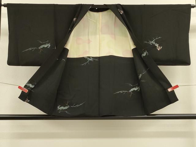 平和屋着物＃羽織　寿光織　草木文　黒地　金糸　正絹　逸品　CABM0268in