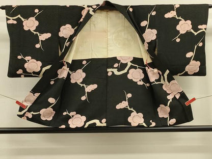 平和屋着物＃羽織　枝梅文　黒地　正絹　逸品　CABM0269in
