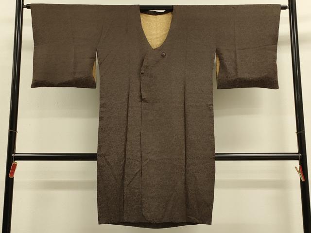 平和屋着物＃道行コート　色無地　葉づくし地紋　樺茶色　ロング丈　正絹　逸品　CABM0274in