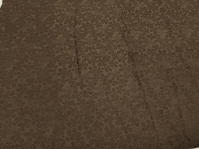 平和屋着物＃道行コート　色無地　葉づくし地紋　樺茶色　ロング丈　正絹　逸品　CABM0274in