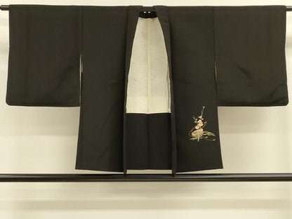 平和屋着物＃羽織　貝桶花文　黒地　金彩　正絹　逸品　CABM0279in