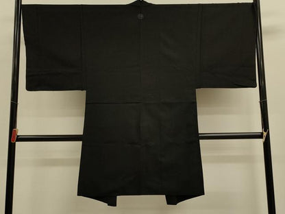 平和屋着物＃男性　長羽織　ひげ紬　黒地　正絹　逸品　CABM0283in