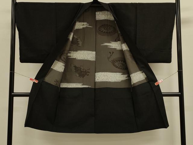 平和屋着物＃男性　長羽織　ひげ紬　黒地　正絹　逸品　CABM0283in